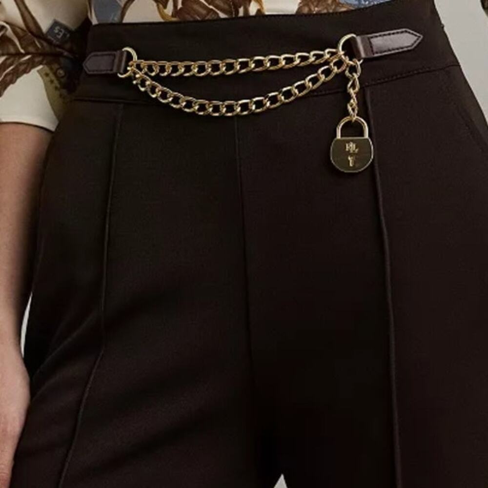 Ralph Lauren Women's Chain - Trim Pleated Jersey Wide Leg Pants